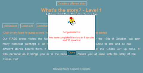 Screenshot of the web version of What's the Story