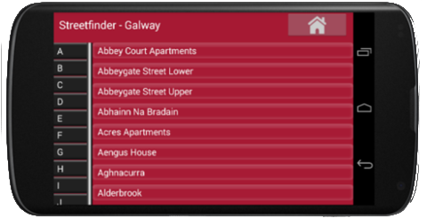 Screenshot of the Android version of Streetfinder Galway
