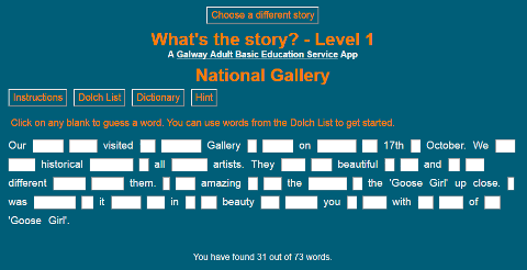 Screenshot of the web version of What's the Story