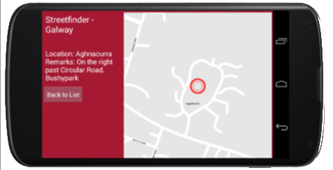 Screenshot of the Android version of Streetfinder Galway